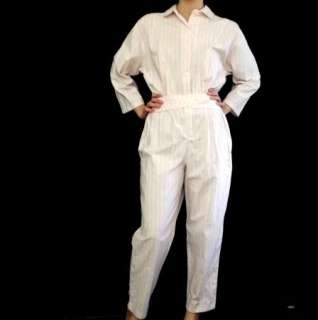 80s Vtg Diane Von Furstenberg Pastel Pink & White Cotton Jumpsuit 