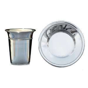  Silver Plated Kiddush Cup and Saucer Set with Small 