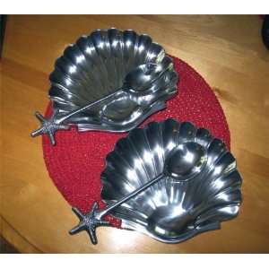  Scallop Shell Dishes Set of Two + 2 Serving Utensils 