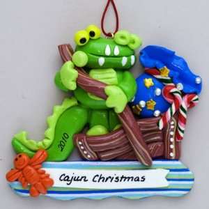   Cajun Christmas Gator in Flatboat ornament