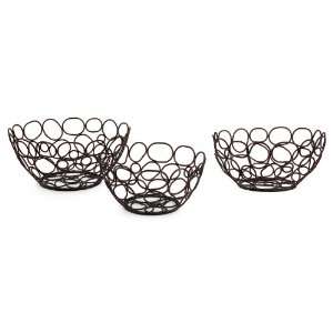  Set of 3 Decorative Open Wire Circle Design Bowls