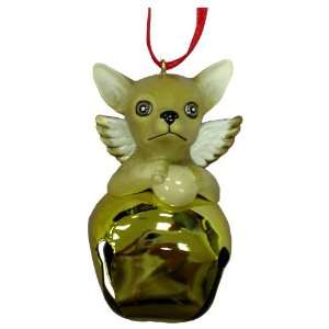 Cute Christmas Holiday Chihuahua Dog Gold Ornament Bell Figurine pup 
