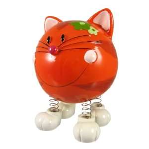  Super Cute Orange Cat Piggy Bank W/ Spring Legs Money 