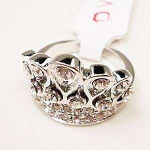 New Rhodium Overlay QUEENS CROWN Crystals Ring 7,8,R124  