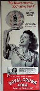 1946 Loretta Young w/ Royal Crown Cola vintage soda ad  