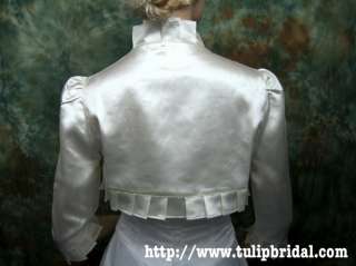 Ivory 3/4 sleeve satin wedding bolero jacket shrug 008  