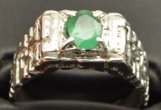 645 CT EMERALD STERLING SILVER MENS RING, SOLID BACK NUGGET DESIGN 
