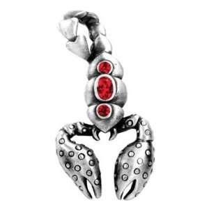  Scorpion Pendant with Ruby CZ   Pewter   2 Height 