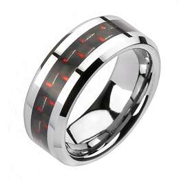 Tungsten Carbide Red & Black Carbon Fiber Band Ring Size 8 15 (Half 