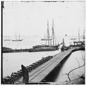   Va. Wharf, Federal artillery, and anchored schooners