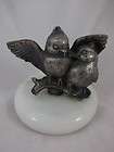 Pewter Bird Figurine Mother Protecting Cuddling Baby Wi