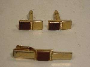 Foster Goldtone and Stone Cufflink and Tie Bar Set  