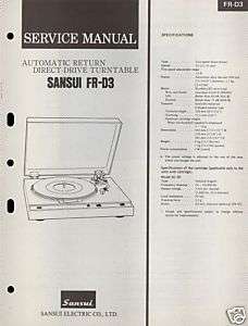 SANSUI FR D3 TWO SPEED TURNTABLE SERVICE MANUAL  