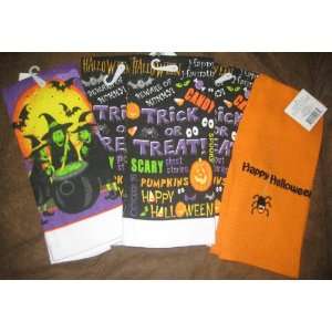  Set of 5 Cute Halloween Dish Towels with Jack o lanterns 
