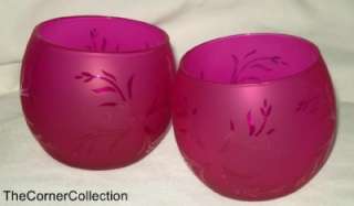 HOT PINK FROSTED GLASS TEALIGHT VOTIVE CANDLEHOLDERS (SET OF 2)  