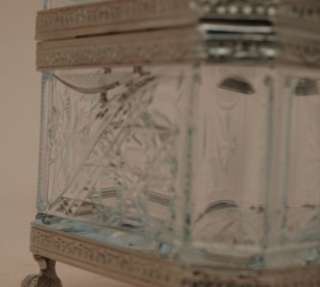 Cut Crystal Casket Silver Plated Mounts   Ship Etching  