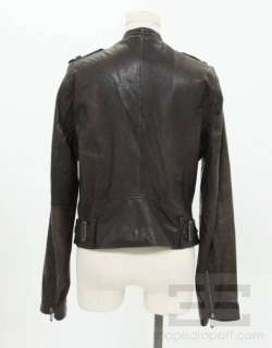 Vince Brown Leather Asymmetric Zip Motorcycle Jacket Size L  