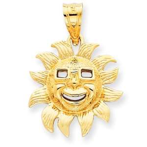  14k Gold Polished Sun with Glasses Charm Jewelry