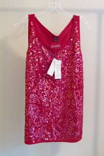 EILEEN FISHER Sequin Shell Tank XL Deep Red MATCHING SCARF $336 NWT 