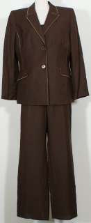 NWT KASPER Chocolate Brown 3 Pc Linen Ryon Pant Suit 16  