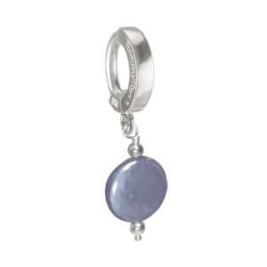 BELLY RING SILVER BLUE COIN PEARL. Easy snap in TummyToys Belly Button 