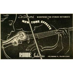  1952 Ad Rowe DeArmond Microphone Violin Music Amplifier 