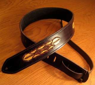 Hand Tooled Leather Guitar Strap   DayBreak Pattern  