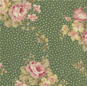 Robyn Pandolph Bowood House Green Floral Shabby Rose Dot Fabric 