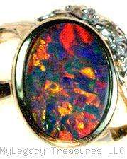 Black Opal + Diamonds 14K gold ring red blue Australian birthstone 