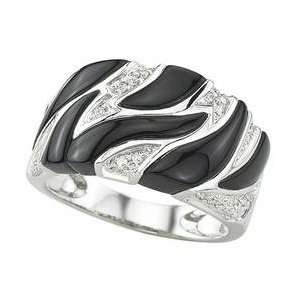  14k White Gold Onyx & Diamond Ring 