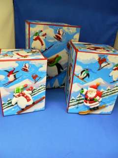 Set of 3 Xmas Boxes Ceramic Figures Santa, Polar Bear  