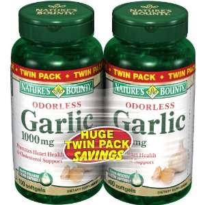  Natures Bounty Garlic 1000mg Odorless Softgels Twin Packs 