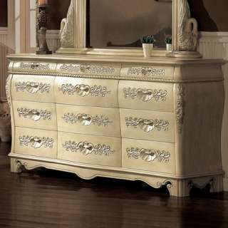 Luxury European Swan Whitewash Queen King Solid Wood Bed 4 Pc Bedroom 
