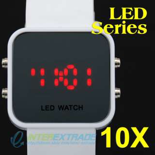 10 Watches Lots Wholesale Promotion Men Lady Silicone White Mirror LED 