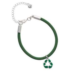  Green Enamel Recycle Symbol Charm on a Kelly Green Malibu 