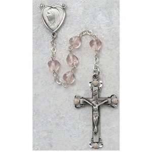 Solid .925 Sterling Silver 6X6mm Pink Heart Rosary Rosaries Pink Glass 