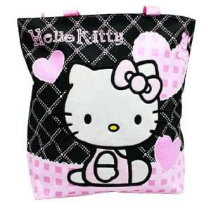  Hello Kitty Black Tote Bag   Pink Hearts Toys & Games