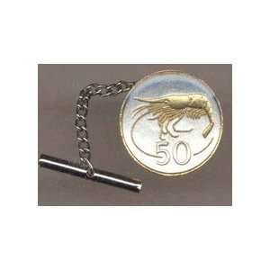   Shrimp Two Tone Gold on Silver World Coin Tie Tack