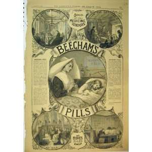  1886 Advert Beechams Pills Medicine Nun Girl Sick Bed 