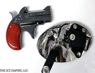 Pistol Holster Buckle Working Derringer Red Wood Butane Lighter 
