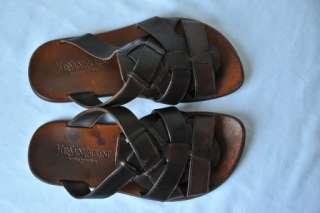 YVES SAINT LAURENT Mens Summer Flats Brown Woven Leather Sandal Shoe 