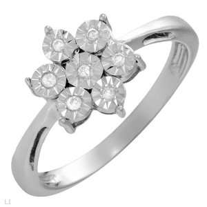  Ring With Genuine Diamonds in White Gold  Size 7 (Size 6.5 