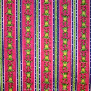 HALF YARD Ribbit LARGE Green Frogs on PINK w/ LILLY PADS Quilt Fabric 