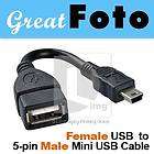 USB 2.0 A Female to 5 pin B Male Mini USB Cable OTG Host Extension 