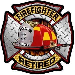  Firefighter Decal/Sticker   4x4 Diamond Plate Firefighter Retired 