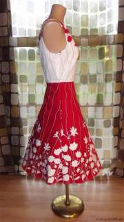 RETRO 50s STYLE Bold Red & White Floral Full Dress ROCKABILLY Swing 