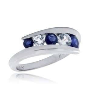 Effy Jewelers Effy® 14K White Gold White and Blue Sapphire Ring. 1.16 