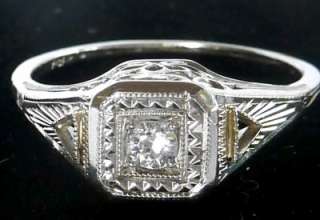  18K WHITE GOLD ART DECO OLD MINE CUT DIAMOND ENGAGEMENT RING~SIZE 6.75