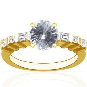  14K Yellow Gold Round Cut White Sapphire Ring With 