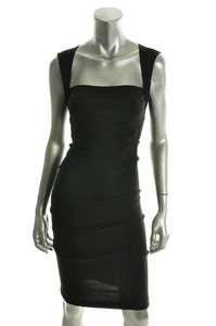 NICOLE MILLER $220 Black Square Neck Ruched Stretch Cocktail Dress NEW 